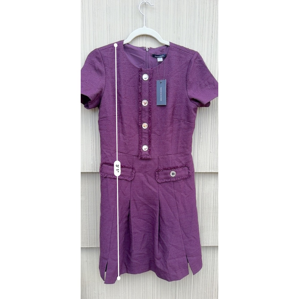 tommy hilfiger tweed dress 4 nwt gold button purple fringe work sheath preppy - Picture 5 of 9